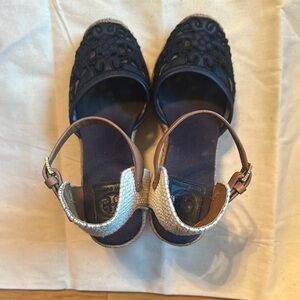 Tory Burch Black and Brown Sandals with Perforated Upper